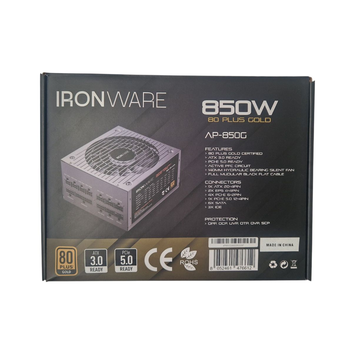ALIMENTATORE 850W 80+ GOLD - IRONWARE AP-850 MOD.